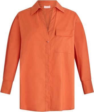 Liu Jo Overhemden, Dames, Oranje, XS, Katoen, Katoenen poplin overhemd met Franse kraag