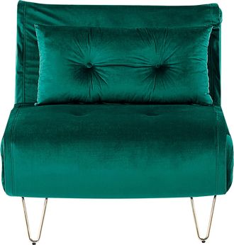 Beliani Sof&aacute; Cama De Terciopelo Verde Oscuro Dorado 1 Plaza Sin Reposabrazos Coj&iacute;n Vestfold