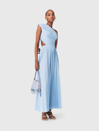 Maje Asymmetrical Pleated Maxi Dress - Blue - Maje