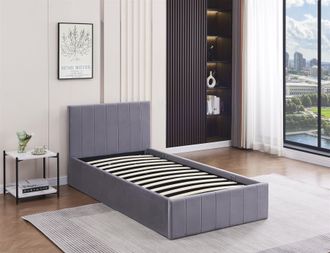 Kosy Koala Ottoman Bed Gas Lift Storage Grey 3ft Single Line Pattern Velvet Pine Wood Bedroom