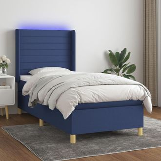 vidaXL Cama Box Spring Colch&oacute;n Y Luces Led Tela Azul 90x190 Cm Vidaxl
