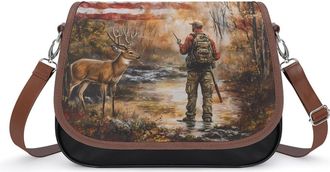 Generic Autumn Deer Hunting U.S.A. Flag Small Womens Crossbody Bags Shoulder Handbag with Adjustable Strap for Travel