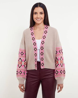 Isla Thea Aztec Edge To Edge Cardi Top In Latte Multi