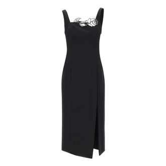 Blumarine Midi Dresses, female, Black, Size: M Cady Dress with Laser-cut Embroidery