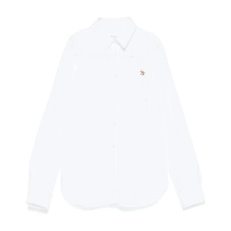 Maison Kitsuné Shirts, female, White, Size: XS White Cotton Shirt with Baby Fox Embroidery