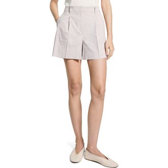 Theory Fluid Linen Blend Shorts in Cognac Multi at Nordstrom, Size 10