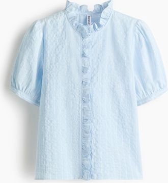 H&M Baumwollbluse mit Volants - Blue