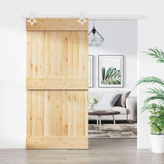 Berkfield Home Sliding Door with Hardware Set 100x210 cm Solid Wood Pine in Brown