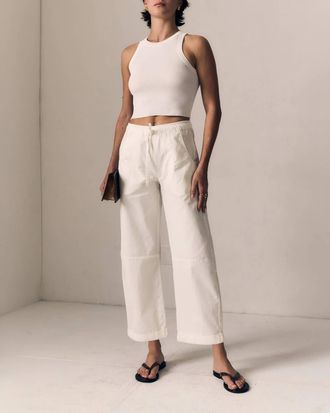 LE JEAN Mara Sateen Drawstring Pants In Soft White