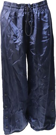 Monse Snap-Embellished Pinstriped Wide-Leg Pants in Navy Blue Satin
