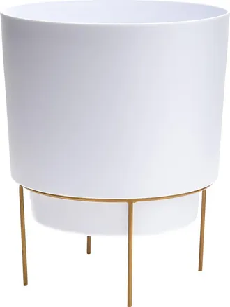 Bloem 6 Inch Hopson Round Planter with Gold Metal Stand, Casper White at Nordstrom