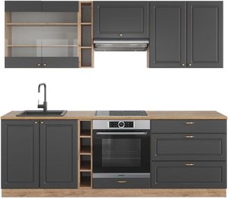 Vicco Cucina componibile Fame-Line, Antracite Country House/oro Kraft Oak, 235 cm senza piano di lavoro