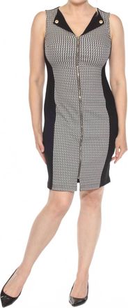 Joseph Ribkoff Geometric Blocked Zip Front Mini Sheath Dress In White/black