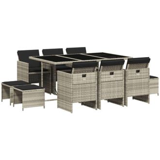 vidaXL Vidaxl - Set Pranzo Giardino 11pz con Cuscini Grigio Chiaro Polyrattan
