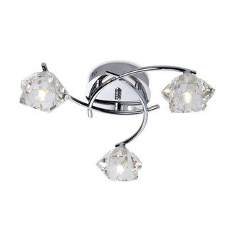 Netlighting Clara 3 Light Flush Multi Arm Ceiling Light Chrome Clear Glass G9 in Grey
