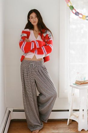 Maeve High Rise Wide Leg Houndstooth Pants