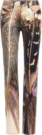 Roberto Cavalli feather-print slim trousers - Brown