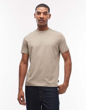 Paul Smith T-shirt vestibilit&agrave; classica color pietra con colletto a righe-Neutro