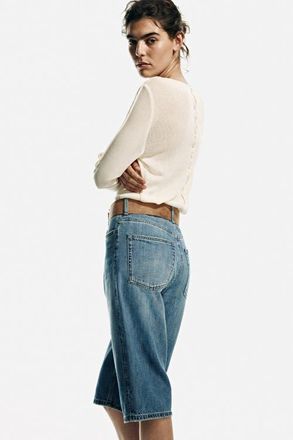 H&M Denim bermuda shorts with belt in Denim Blue at Nordstrom, Size 10