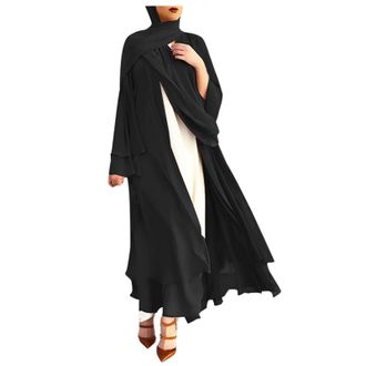 Generic Women Muslim Prayer Chiffon Open Dress Abaya Dubai Turkey Islam Kaftan Islamic Ramadan Eid Mubarak Women Robe with Hijab
