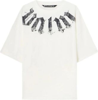 Palm Angels Big Neck Logo T-shirt - Heren - T-shirts - Wit - L - Denim - Tops