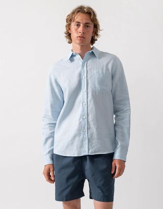 Colorful Standard Mens Colorful Standard Mens Long Sleeve Linen Shirt - Polar Blue - Size: 38/Regular