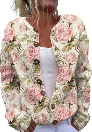 Generic Cashmere Cardigan Womens Colourful Print Wool Knitted Jacket Women Warm Chunky Knitted Jacket Thick Knitted Cardigan with Buttons Chunky Knitted Jacke