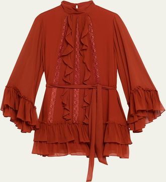 Ramy Brook Claudia Silk Chiffon Ruffle Tiered Mini Dress
