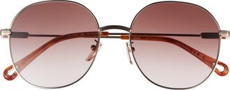 Chloé 57mm Round Metal Frame Sunglasses in Gold Gold Brown at Nordstrom Rack