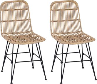 vidaXL Silla De Comedor 2 Uds. Rat&aacute;n Y Acero Natural 41 X 55 X 85 Cm Vidaxl