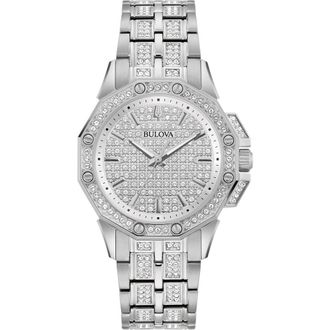 Bulova Octava Pav&eacute; Crystal Bracelet Watch, 34mm in Silver at Nordstrom Rack