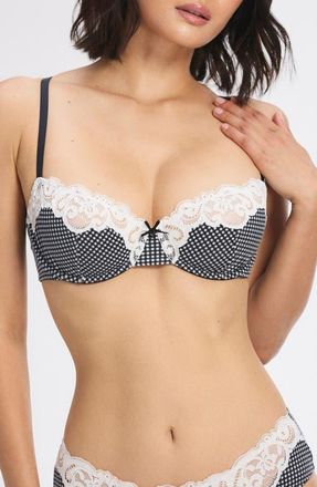 Savage x Fenty Swirly Girly Unlined Low-Cut Balconette Bra in Black Caviar Check Effect at Nordstrom, Size 40Ddd