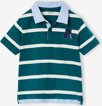Vertbaudet Jungen Poloshirt mit doppeltem Kragen und Recycling-Baumwolle tannengr&uuml;n