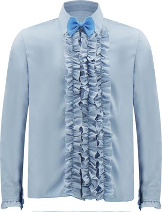 Generic Mens Tuxedo Shirt 70s 80s Prom Dumb Ruffle Fancy Dress Bowtie Button Down Halloween Party Dumber Costume Blue 2XL