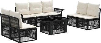 vidaXL Conjunto De Sof&aacute;s De Jard&iacute;n 8 Uds. Negro Y Blanco Crema Vidaxl