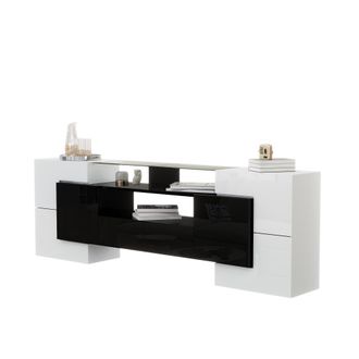 STILVORA Mueble Tv Con 6 Puertas, 2 Cajones Y Led, Blanco Y Negro Brillante, 200&times;35&times;60 Cm, En Tablero De Part&iacute;culas