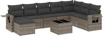 vidaXL Set De Muebles De Jard&iacute;n 9 Pzas Y Cojines Rat&aacute;n Sint&eacute;tico Gris Vidaxl