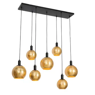 QAZQA Dise&ntilde;o L&aacute;mpara Colgante De Dise&ntilde;o Negra Con Cristal Dorado 7 Luces - Bert Vidrio /acero Alargada Adecuado Para Led Max. 7 X 40 Watt - Qazqa