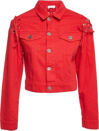 Sandro lace-up shoulder denim jacket - Red