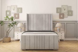 Sloomy Hargrave Naples Frame-Mattress-50 Upholstered Wingback Headboard in Silver | Size: Small Single