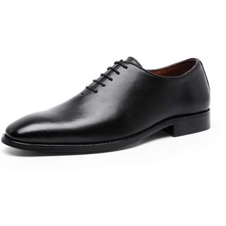 Generic Dress Oxford for Men Lace Up Round Burnished Toe Cowhide Low Top Anti-Slip Rubber Sole Wedding(Black,8.5 UK)