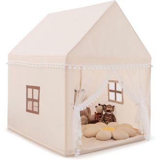 Costway Costway - Casa De Juegos Para Ni&ntilde;os Tienda De Campa&ntilde;a Para Ni&ntilde;os Casita Infantil Con Marco De Madera,manta De Algod&oacute;n Y Techo Castillo Juguete Para Ni