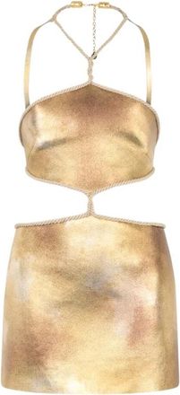 Roberto Cavalli Korte jurk met touwen en cut-outs - Dames - Feestkleedjes - Geel - XS - Kleedjes