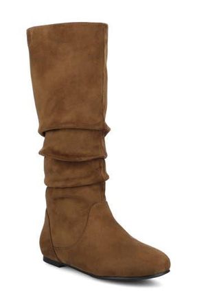 Journee Collection JOURNEE Jayne Ruched Tall Boot in Brown Suede at Nordstrom Rack, Size 6.5 Regular Calf