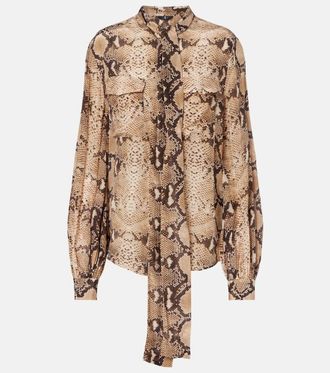 7 For All Mankind Snake-print tie-neck blouse