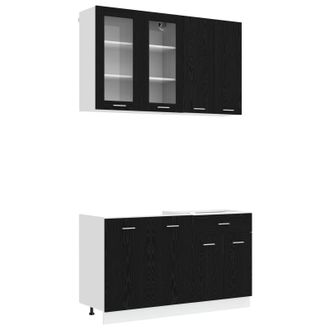 vidaXL Unidad De Cocina Lyon 4 Uds. Roble Negro Madera De Ingenier&iacute;a Vidaxl