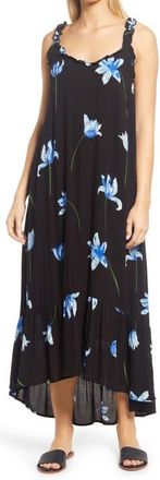 Gibsonlook High-Low Ruffle Edge Maxi Dress in Black Blue Floral Print at Nordstrom, Size X-Small