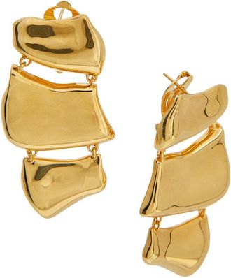 Oscar De La Renta 3 Tier Smooth Metal Earrings