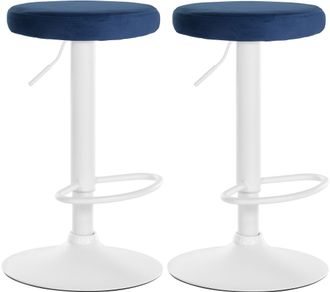 Clp Clp - Set De 2 Taburetes De Bar Ponte En Terciopelo Azul Metal Blanco Mate