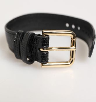 Dolce & Gabbana Zwarte Geperste Leren Gouden Gesp Riemarmband